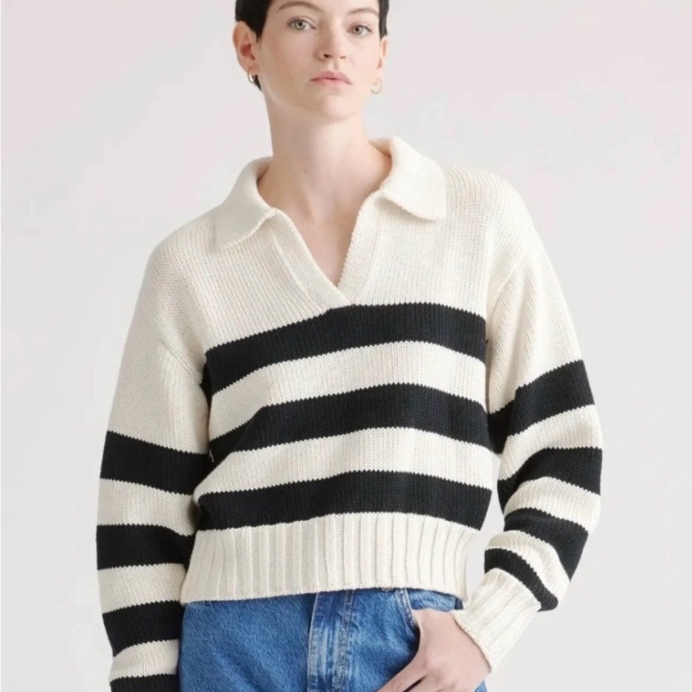 Quince Black and White Striped Sweater